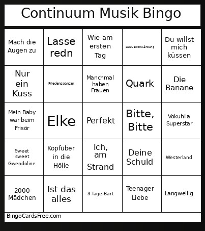 Continuum Musik Bingo Card