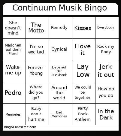 Continuum Musik Bingo Card