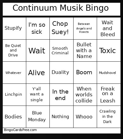 Continuum Musik Bingo Card