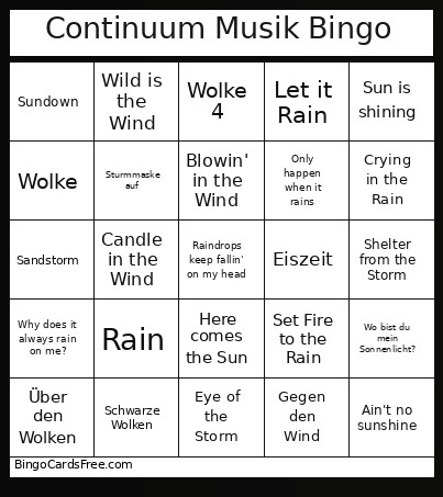 Continuum Musik Bingo Card