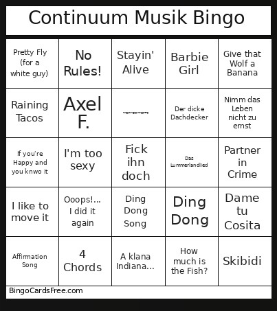 Continuum Musik Bingo Card