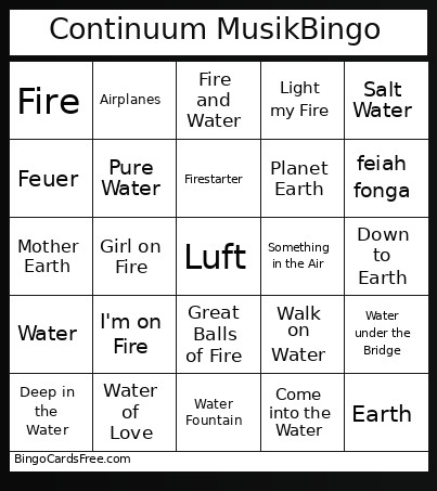 Continuum Musik Bingo Card