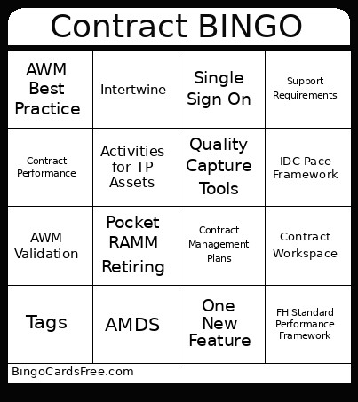Contract Bingo Card