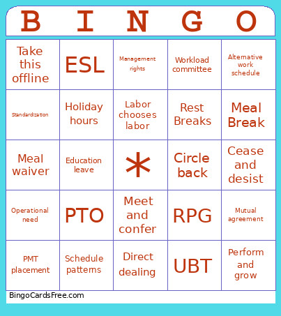 Contract Meeting Bingo Card