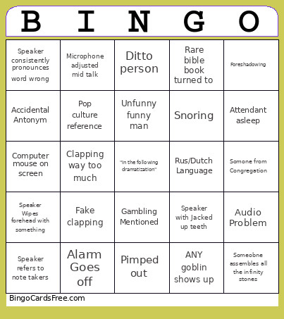 Convention Bingo Card