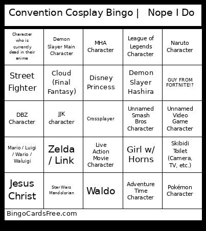 Convention Cosplay | Nope I Do Bingo Card 2