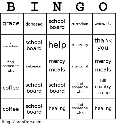 Convocation Bingo Card