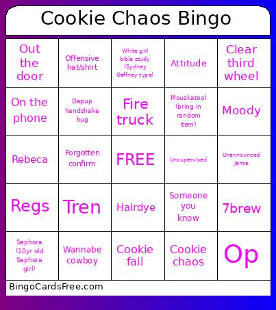Cookie Chaos Bingo Card