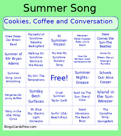 Cookies, Coffee And Conversation Bingo Card