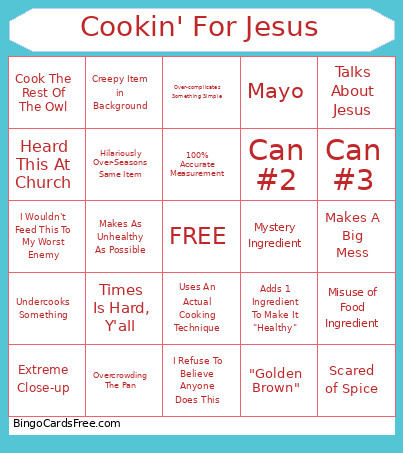 Cookin' For Jesus V1 Bingo Card