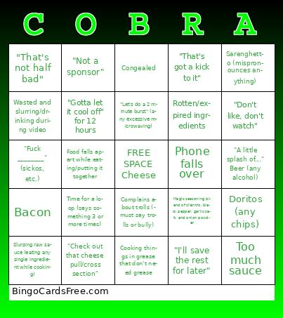 Cooking with Cobra Bingo