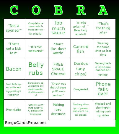 Cooking with Cobra Bingo