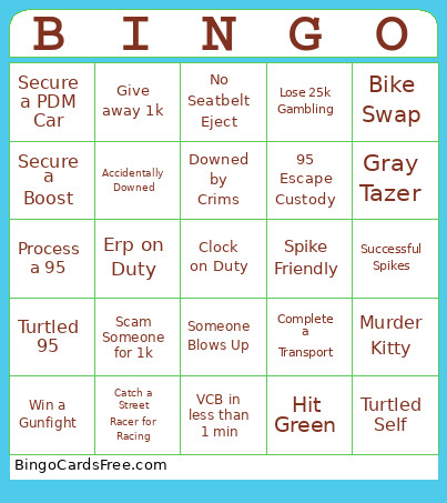 Cop Bingo Card