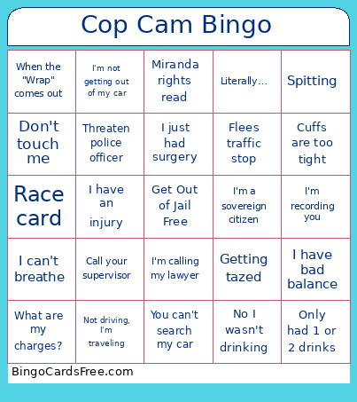 Cop Cam Bingo Card