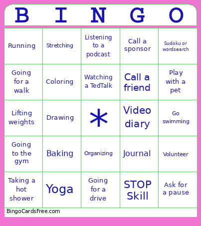 Coping Skills Bingo Card