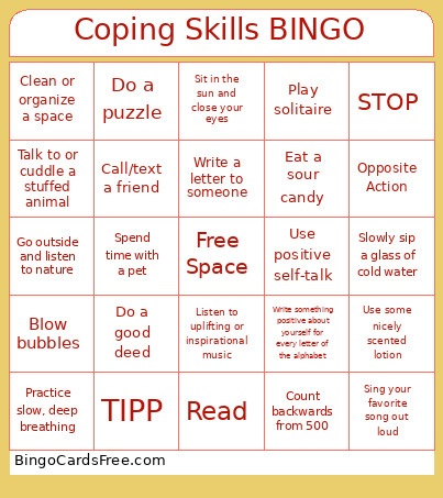 Coping Skills Bingo Card