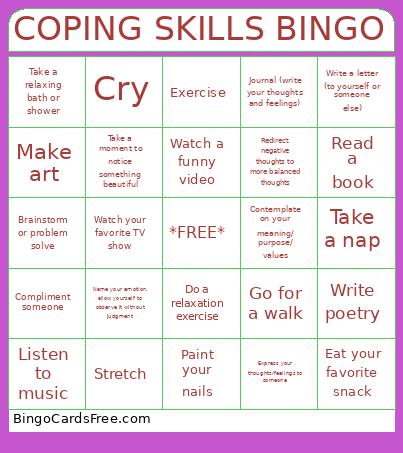 Coping Skills Bingo Card
