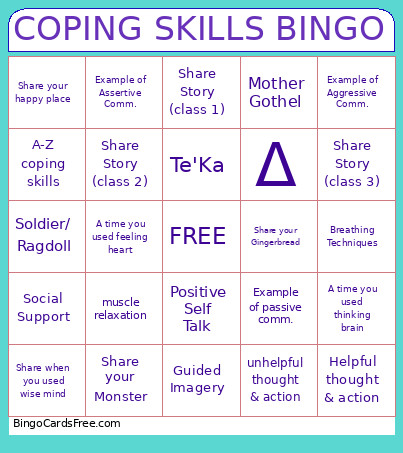 Coping Skills Bingo Card