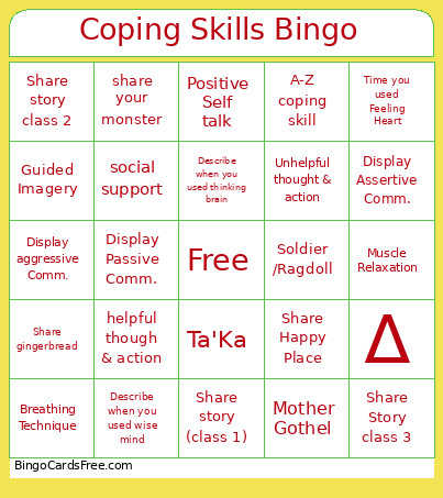 Coping Skills Class Bingo Card