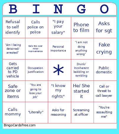Copslop Bingo Card