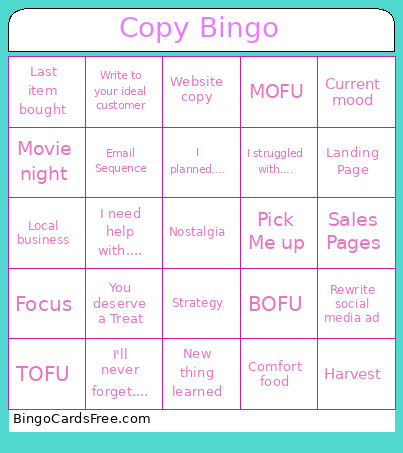 Copywriting Bingo Card
