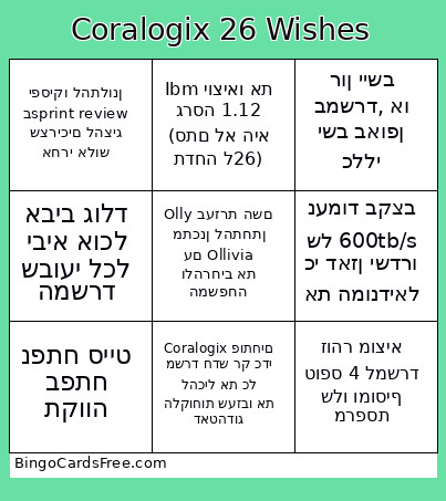 Coralogix 26 Wishes Bingo Card