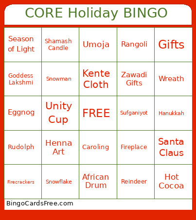 CORE Holiday Bingo Card