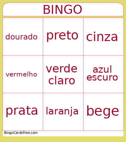 Cores Bingo Card