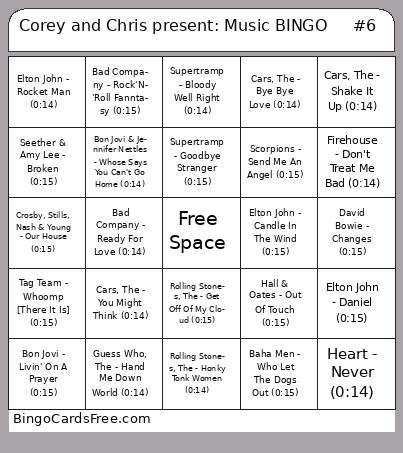 Corey and Chris present: Music BINGO     #6