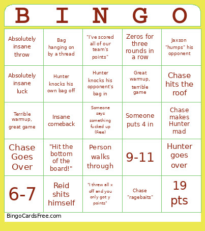 Cornhole Bingo Card