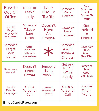 Corporate Bingo Card