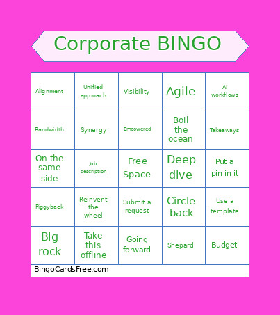 Corporate Bingo Card