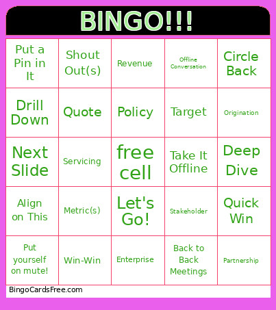 Corporate Bingo Card