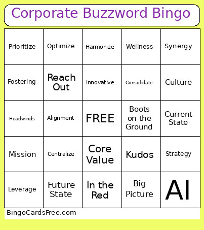 Corporate Buzzword Bingo Card