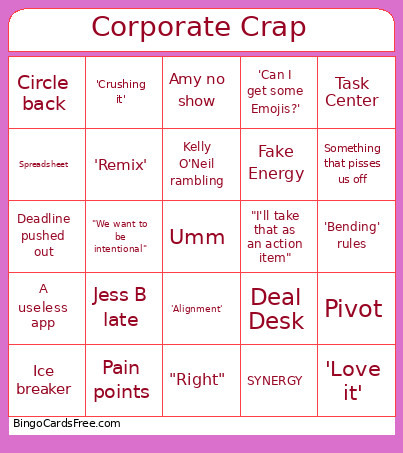 Corporate Crap Bingo Card