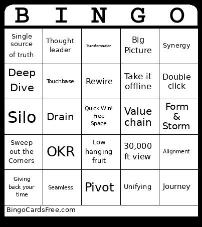 Corporate Jargon Bingo Card