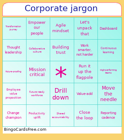 Corporate Jargon Bingo Card