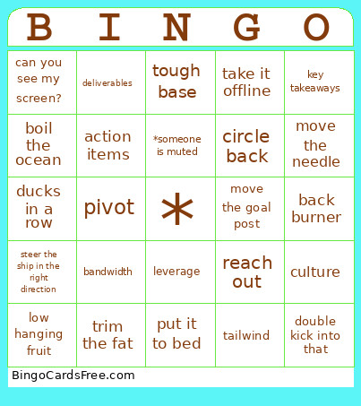 Corporate Jargon Bingo Card