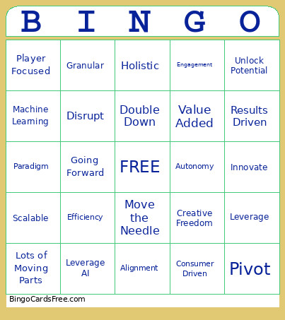 Corporate Jargon Bingo Card