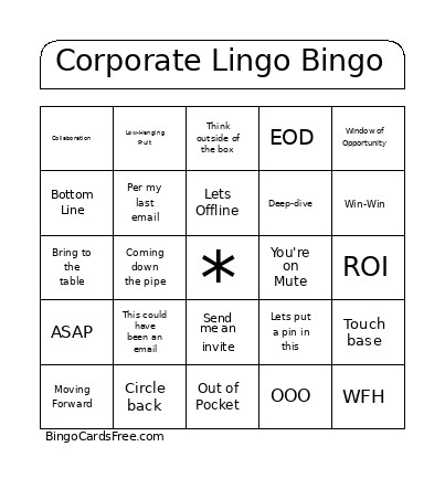 Corporate Lingo Bingo Card