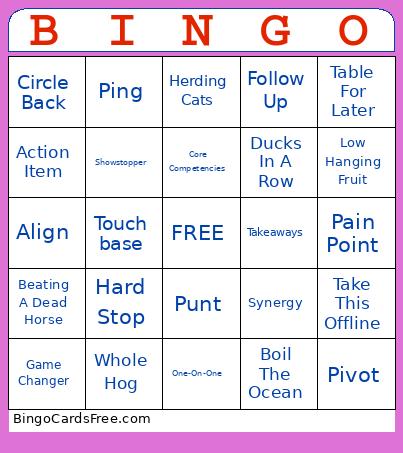 Corporate Lingo Bingo Card