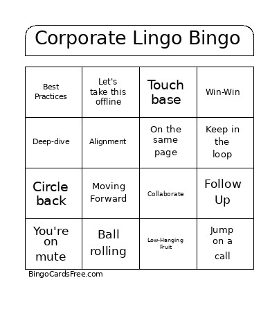 Corporate Lingo Bingo Card