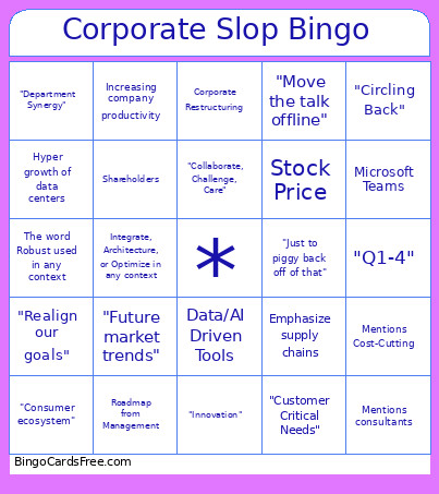 Corporate Slop Bingo Card