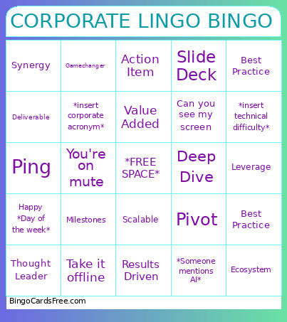 Corproate Lingo Bingo Card