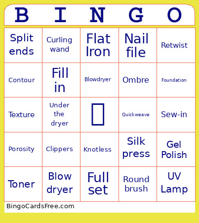 Cosmetology Bingo Card