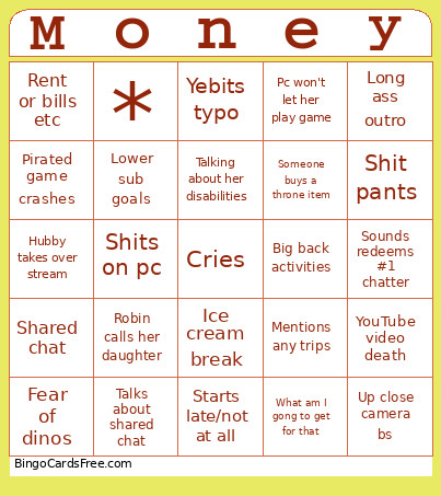 Cosmic Sellout Bingo Card