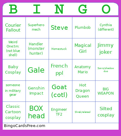Cosplay Bongos Bingo Card