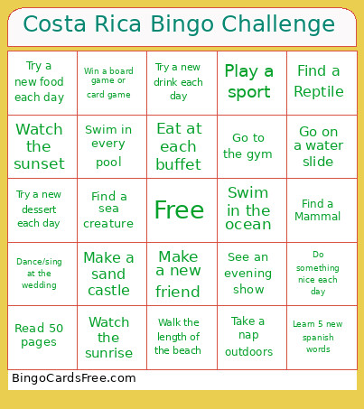 Costa Rica Challenge Bingo Card