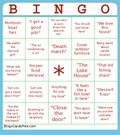 Cottage Bingo Card
