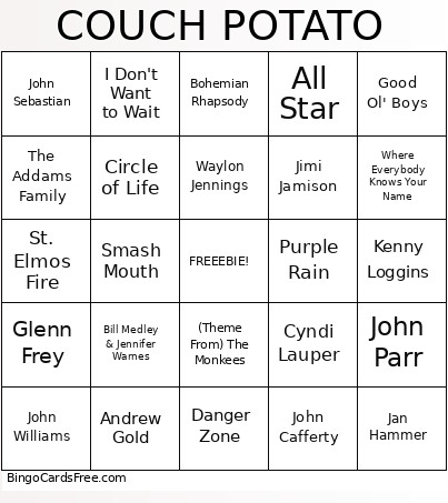 COUCH POTATO Bingo Card